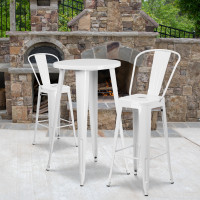 Flash Furniture CH-51080BH-2-30CAFE-WH-GG 24" Round Metal Bar Table Set with 2 Cafe Barstools Set in White